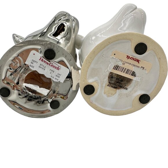 Set of 2 Reindeer Heads 1 Silver 1 White Ceramic 6in Tall x 3in Wide - Picture 5 of 9